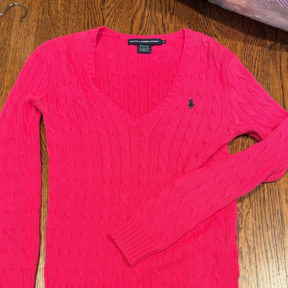 Ralph Lauren V-Neck Sweater in Vibrant Pink